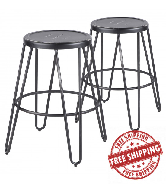 Lumisource B24-AVRMTL VBK2 Avery Industrial Metal Counter Stool in Vintage Black - Set of 2 Lumisource B24-AVRMTL VBK2 Avery Industrial Metal Counter Stool in Vintage Black - Set of 2